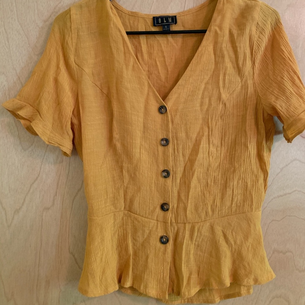Yellow button down top